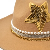 Women's fedora hat beige decorated with white pearl and a sequin star