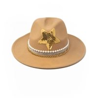 Women's fedora hat beige decorated with white pearl and a sequin star