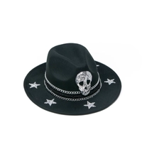 Skull black fedora hat designed with silver chain and stars 