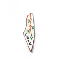 A handmade refrigerator magnet shaped like the map of Palestine, featuring a design of olive tree branches! - Palestine