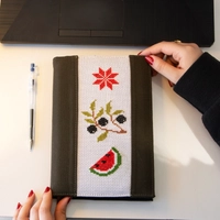 Notebook with embroidered olive branch, watermelon and red rose!