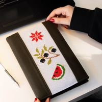 Notebook with embroidered olive branch, watermelon and red rose!