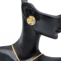 A set consisting of earrings and a necklace with a resin pendant.