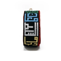 A Black Shoulder Bag Strap Adorned With Hand-Embroidered Jordanian City Names.