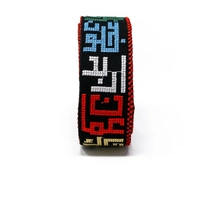 A Black Shoulder Bag Strap Adorned With Hand-Embroidered Jordanian City Names.