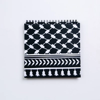 Handmade Notebook Designed with the Palestine Black and White Koffeyeh (Black Background) - Notebook Black