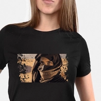 Black T-Shirt with Artistic Illustration of Enigmatic Woman - T.Shirt Black L