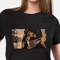 Black T-Shirt with Artistic Illustration of Enigmatic Woman - T.Shirt Black L