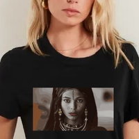 Stylish Black T-Shirt with a Mysterious Woman Caricature - T.shirt Black L