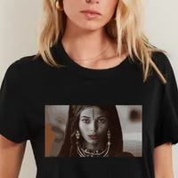 Stylish Black T-Shirt with a Mysterious Woman Caricature - T.shirt Black L