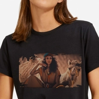 Women's Black Half Sleeve T-shirt with a Unique & Exquisitely Illustrated Design - T.Shirt Black  L