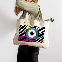 Tote Bag Printed with Blue Eye and Yellow Pupil