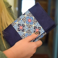 Embroidered Clutch: Blue and Pink