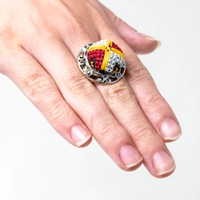 Embroidered Ring: Lavender, Red, and Yellow