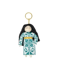 Personalized Keychain with Girl Design In Green and Beige Embroidered Dress