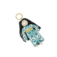 Personalized Keychain with Girl Design In Green and Beige Embroidered Dress