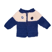 Exquisite Handcrafted Blue and Beige Knitted Wool Jacket