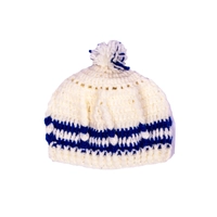 طاقية اطفال كروشيه بالالوان البيج و البيج و الازرق و الزهري و البيج - Wool hat White and navy blue