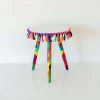 طاولة جانبية صغيرة ملونة بألوان بوهيمية مميزة - أبيض