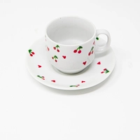 Turkish Coffee Cup & Saucer – Artistic Red Cherry & Hearts Design