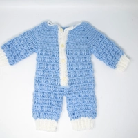 Handmade Crochet Baby Outfit - Blue & White Winter Romper Set