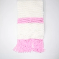 Large Handmade Crochet Scarf - White & Pink Chunky Knit Wrap