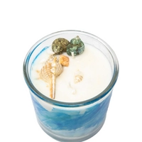 Large-Sized Candle in a Glass Decorated with Seashells, Evoking Calm Coastal Vibes