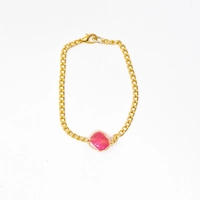 Elegant Gold Link Bracelet with  Pink Stone – Chic & Modern Design