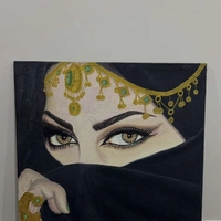 Mesmerizing Arab Woman's Eyes Painting - Hand-Painted Art - أسود - مربع