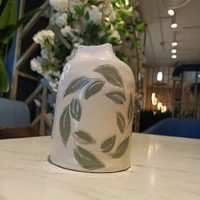 Handmade Ceramic Vase with Green Leaf Design