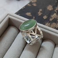 Handmade 925 Sterling Silver Ring with Oval Jade Stone