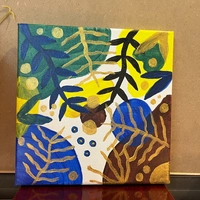 Bohemian Style Botanical Acrylic Painting on Canvas (20x20 cm)