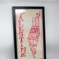 Handmade Embroidered Map of Palestine – Pink Shades on Beige Background in Premium Frame
