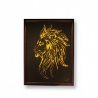 Majestic 3D Golden Lion Head Art on Black Canvas with Wooden Frame