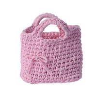 Handmade Pink Crocheted Basket Bag for Girls