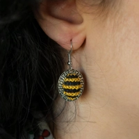 Embroidered Teardrop Earrings: Yellow and Black