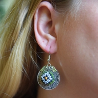 Embroidered Circular Earrings: Lavender, Green, and Yellow