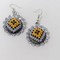  Embroidered Floral Earrings: Yellow and Lavender 