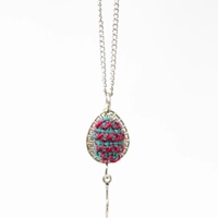  Embroidered Teardrop Necklace: Red and Teal