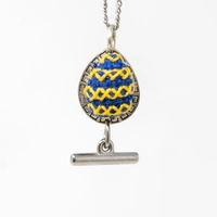  Embroidered Teardrop Necklace: Blue and Yellow