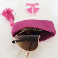 White Embroidered Sunglasses Pouch - Pink