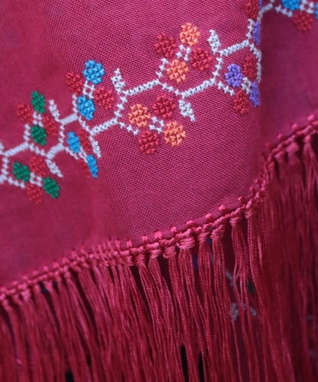 Red Embroidered Shawl in Floral 