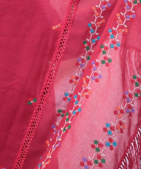 Red Embroidered Shawl in Floral 
