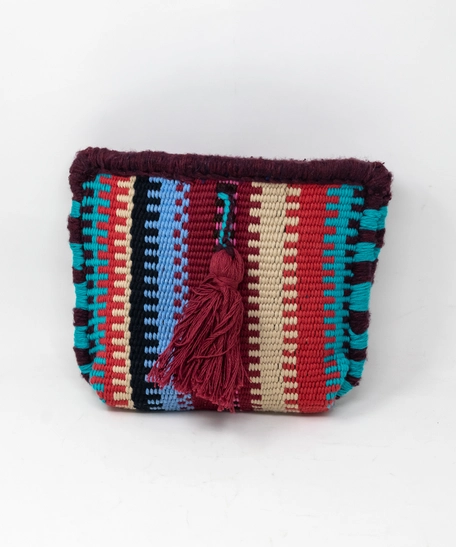 Striped And Tasseled Bath Essentials Pouch - Red