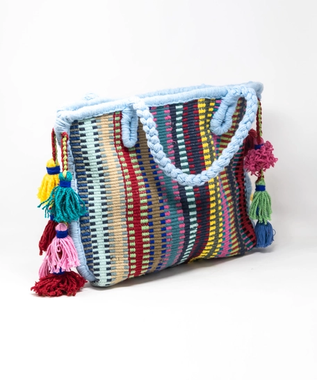 Medium Woven Tote Bag With Tassels