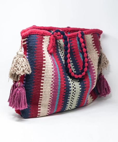 Large Woven Tote Bag With Tassels