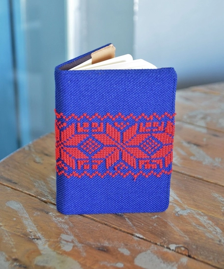 Embroidered Notebook: Red and Dark Blue Accents