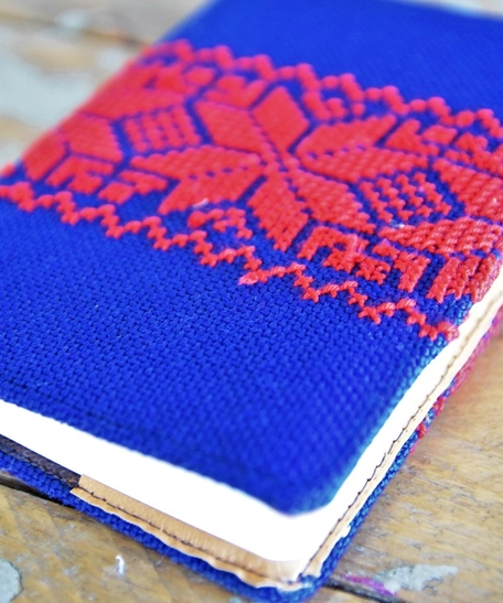 Embroidered Notebook: Red and Dark Blue Accents