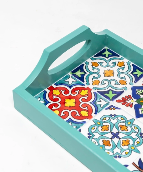 Small Serving Tray with Hand-painted Ceramics (Blue)