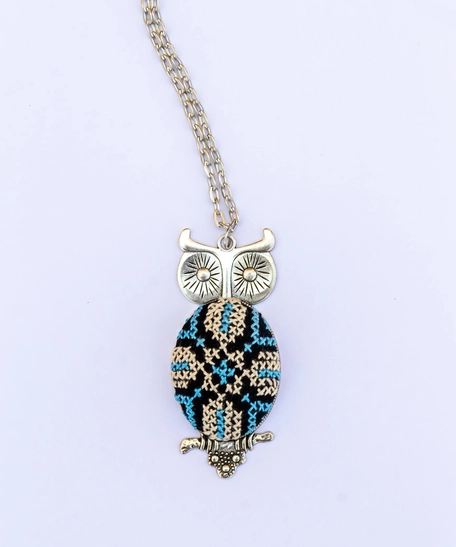 Silver Owl Embroidered Necklace